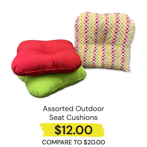 $12 Assorted Outdoor Single Seat Cushions