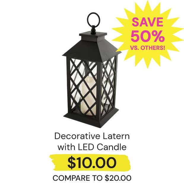 $10 Decorative Lantern with LED Candle Save 50% vs. Others!