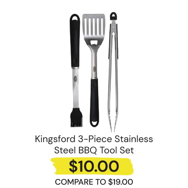 $10 Kingsford 3-Piece Stainless Steel BBQ Tool Set