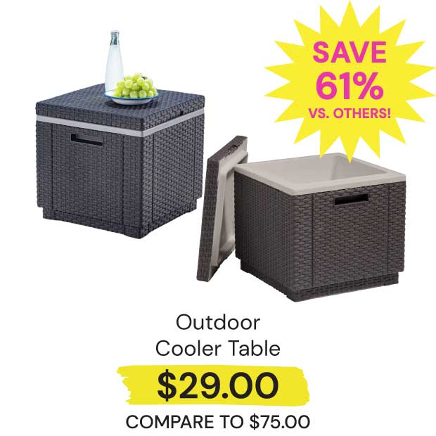 $29 Outdoor Cooler Table Save 61% vs. Others!